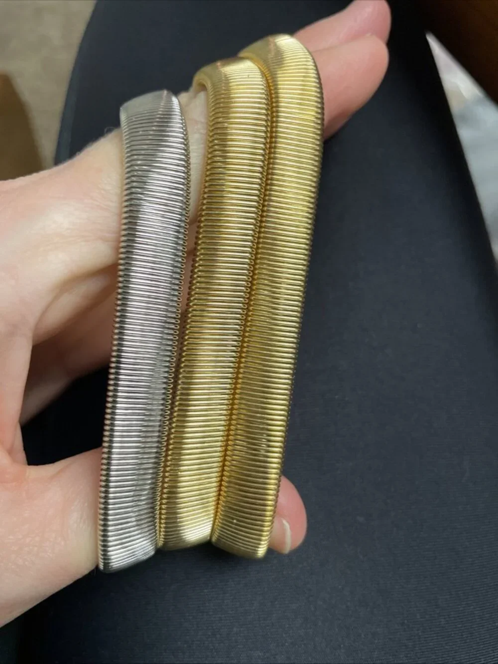 Vintage 2 Gold-Tone 1 Silver-tone Tubogas Stretch Bracelet Lot